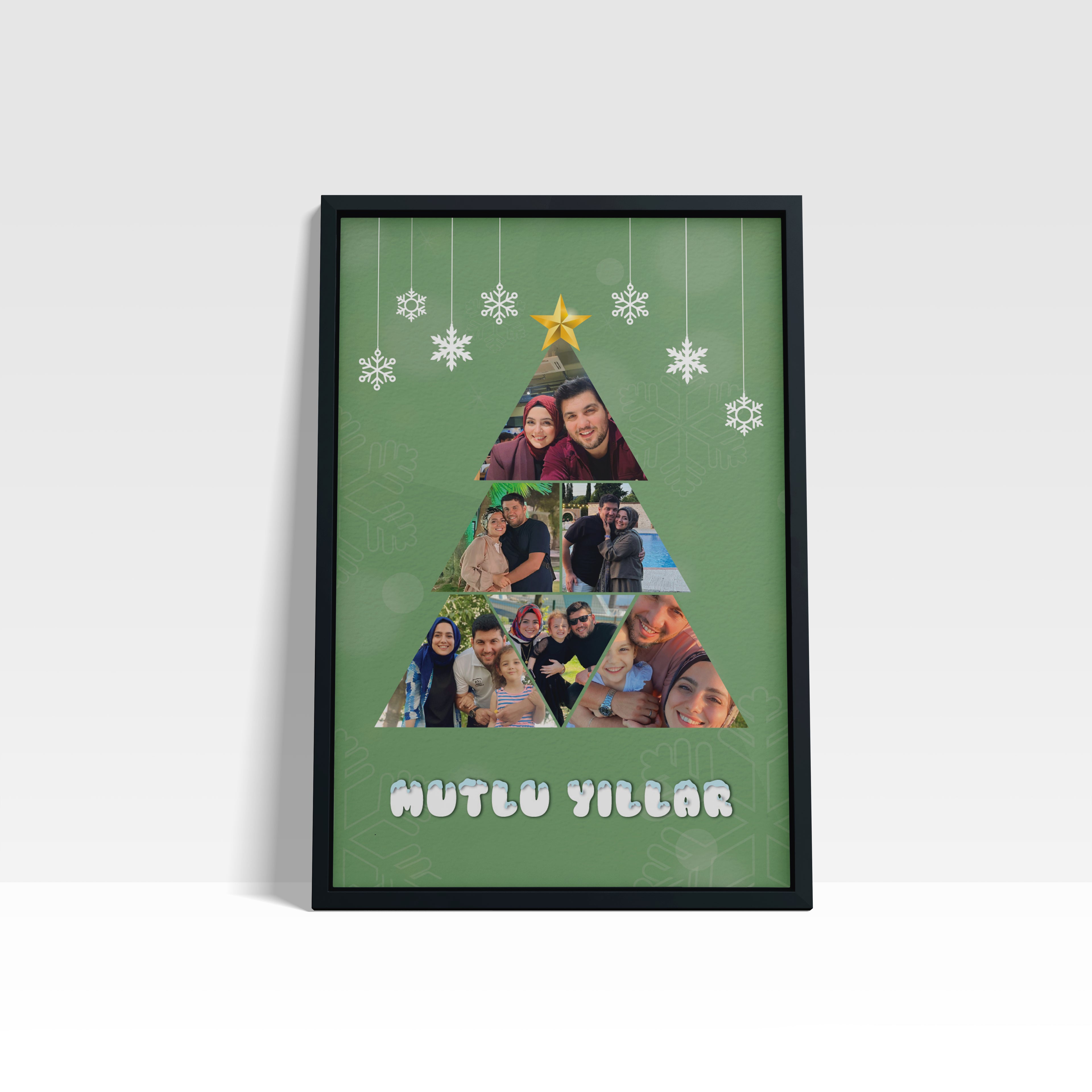 Kişiye Özel Fotoğraflı Yılbaşı Ağacı Tablosu – Mutlu Yıllar Hatırası