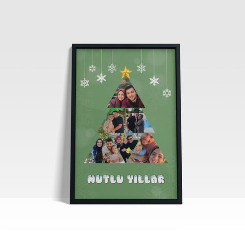 Kişiye Özel Fotoğraflı Yılbaşı Ağacı Tablosu – Mutlu Yıllar Hatırası
