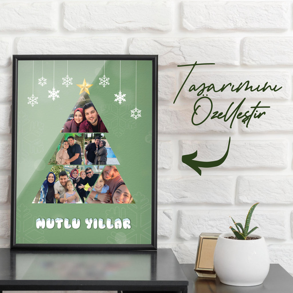Kişiye Özel Fotoğraflı Yılbaşı Ağacı Tablosu – Mutlu Yıllar Hatırası