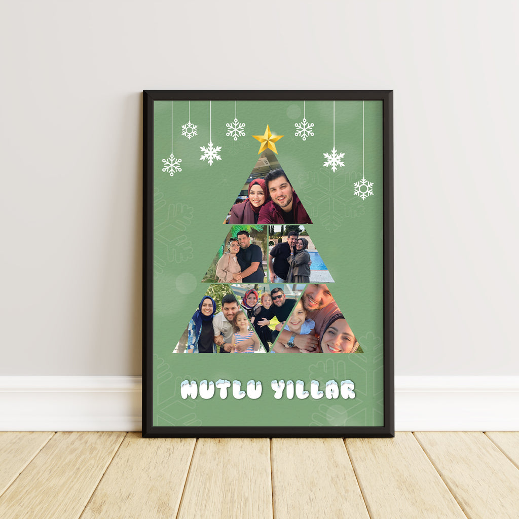 Kişiye Özel Fotoğraflı Yılbaşı Ağacı Tablosu – Mutlu Yıllar Hatırası