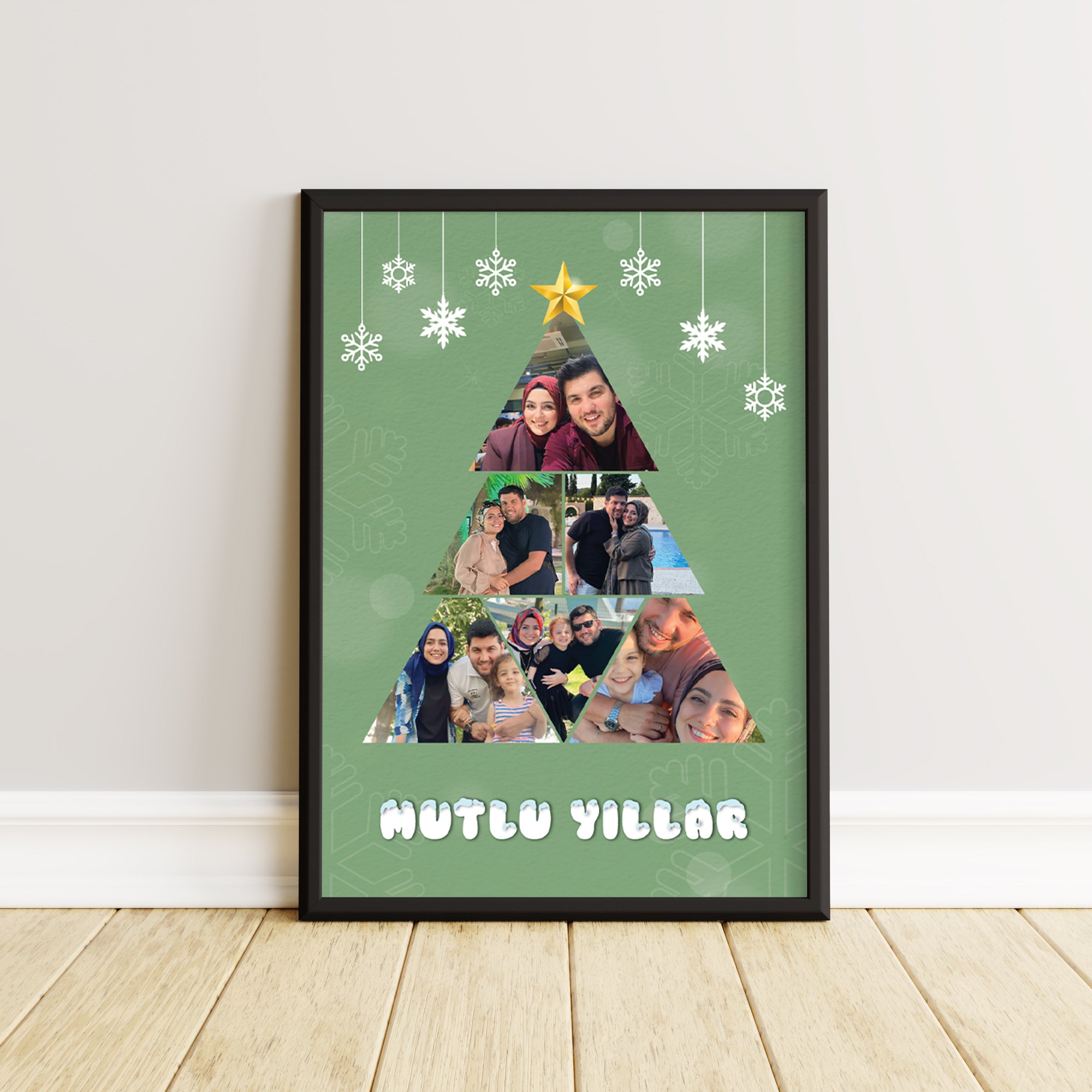 Kişiye Özel Fotoğraflı Yılbaşı Ağacı Tablosu – Mutlu Yıllar Hatırası